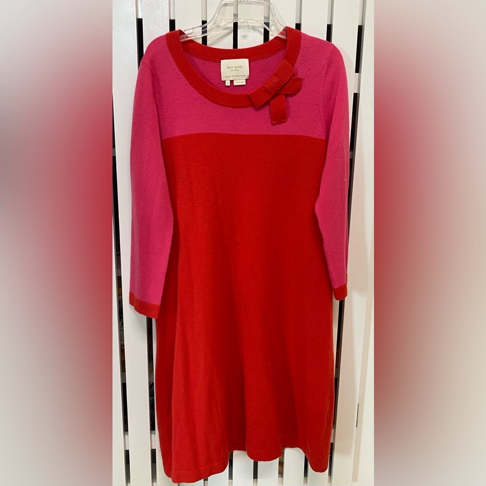 Kate Spade Women’s Size Small Pink and Red Sweater Dress with Bow